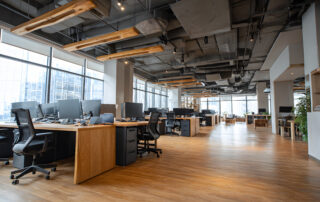 Modern office and sharing desk in corporate workspace